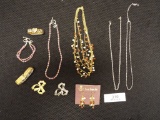 Group of Four Necklaces, Two Brooches, 2 Bracelets and Pair of Earrings