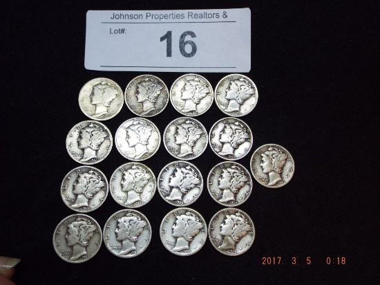 Group of 17 Mercury Dimes