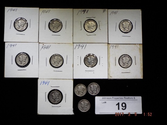 Group of 12 Mercury Dimes