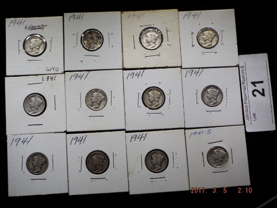 Group of 12 Mercury Dimes