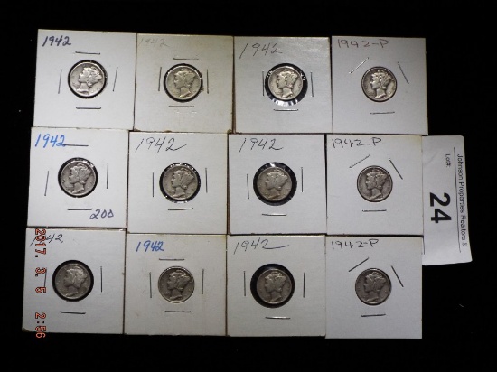 Group of 12 Mercury Dimes