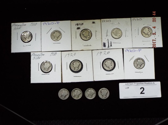 Group of 13 Mercury Dimes