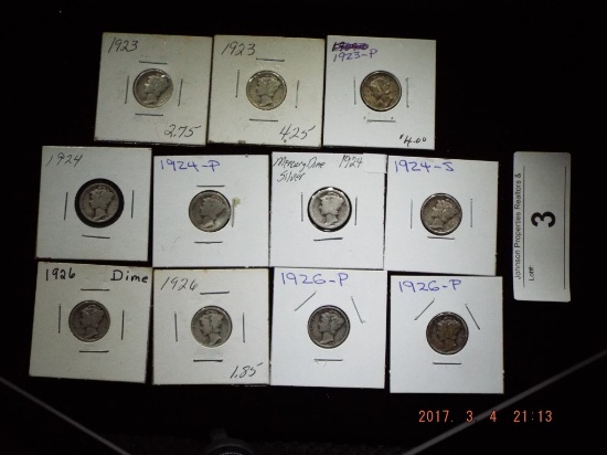 Group of 11 Mercury Dimes