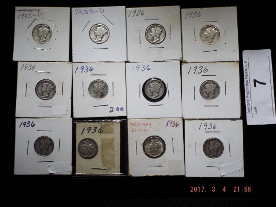 Group of 12 Mercury Dimes