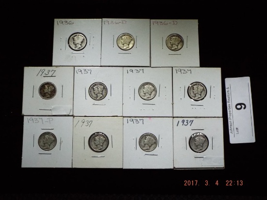 Group of 11 Mercury Dimes