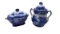 Blue double handled urn sugar jar and gravy bowl