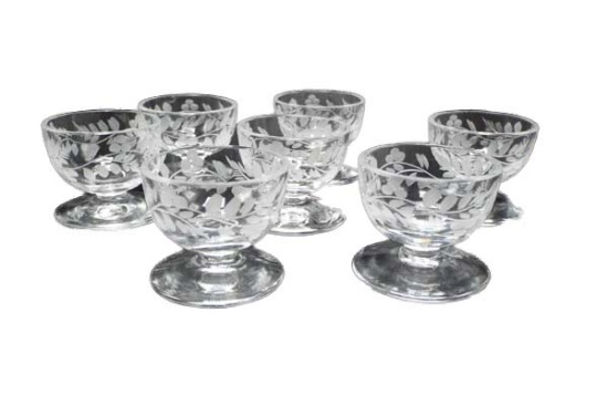 Group of 7 etched glass salt cellars