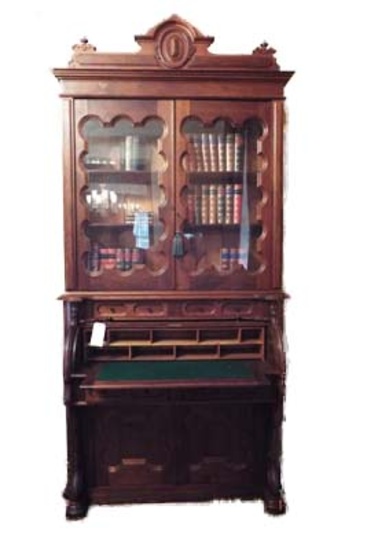 Walnut cylinder roll parlor secretary