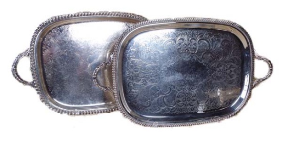 Two silver plate platters 24"x14"(one is footed)