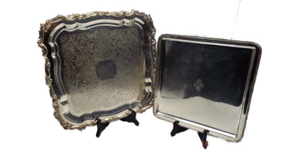 Group of two square silver plate