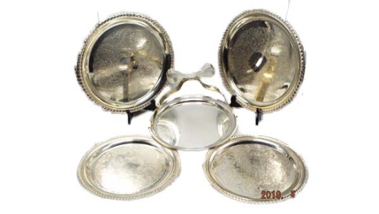 Group of 5 silver plate platters 10"-12"