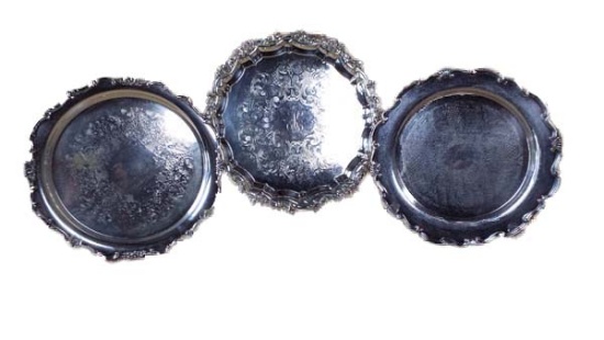 Group of three silver plate trays 13"-15"