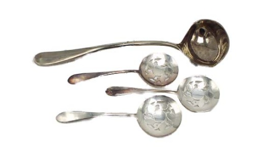 Silver plate ladle and 3 serving spoons