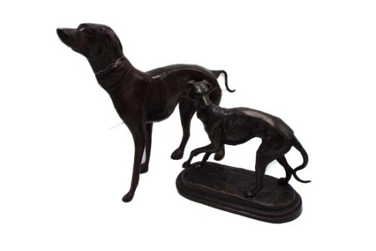 Pair of bronzed greyhound/whippets