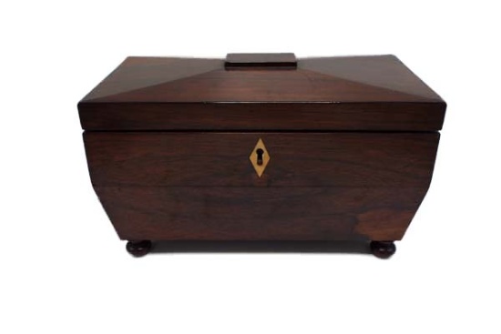 19th century mahogany tea caddy complete