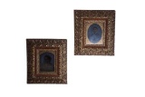 Pair of tin type photos in gold gild walnut frames