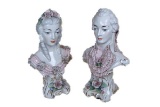 Pair of porcelain busts with Dresden lace