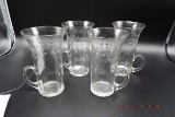 Set of 4 etched glass Irish coffee mugs