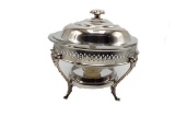 Silver plate candle chaffer with glass bowl