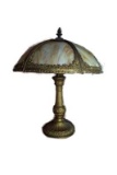 Slag glass and brass shade lamp with brass base