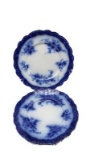 2 flow blue plates Touraine pattern