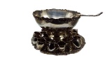 Silver plate punch bowl w/ ladle, under plate, 19