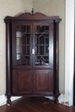 1890s mahogany columned corner cabinet