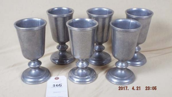 Six pewter Carson goblets