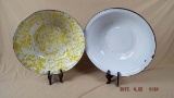 Two enamel agateware wash bowls