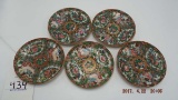 Group of 5 rose medallion like saucers