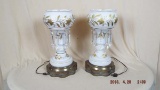 Pair of electrified painted glass with brass base