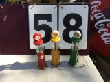 Toy ESSO, Shell, Sinclair metal gas pumps, approx. 7 1/2