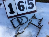 Pair of iron stirrups, 2 old cavalry style bits & 1 spur