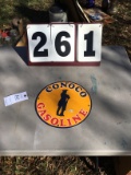 Conoco Gasoline metal sign w/ grommets, 11 3/4