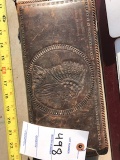 Leather document pouch w/ railroad memorabilia w/ Native American portraits stamped in corner