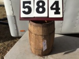 Small Nail Keg, rough wood with metal rings, 18