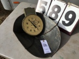 Hanson Store Scales with funnel bucket, 1959 state inspection sticker on back