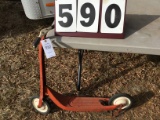 Scooter with brakes, red and white metal, stand, in good shape  38