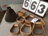 Group of 8 wood stirrups, one with a Tapadero