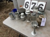 Group of various jars and containers, glass and metal