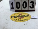 Pennzoil double-sided metal sign, stamped AM 10-69, approx. 16 3/4