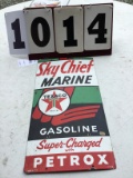 Sky Chief Marine metal sign, stamped 3-12-55, approx. 12