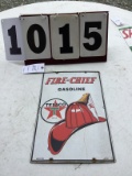 Fire Chief Gasoline metal sign, stamped 3-45-48, approx. 12