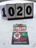 Sky Chief Gasoline metal sign, stamped 3-42, approx. 8