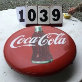 Coca-Cola round metal sign w/ mounting bracket, approx. 24