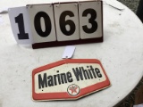 Texaco Marine White metal-stamped sign, approx. 15 1/2