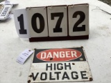 Danger High Voltage porcelain overlay on metal sign w/ grommets, approx. 14