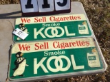 Pair of metal signs, stamped Kool Cigarettes, 1 good condition, 1 moderate condition, 26