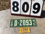 1928 NC license plate, 1955 Milwaukee bike plate