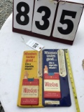 Pair of Winston stamped advertising thermometers, approx. 13 1/2